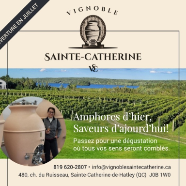 Bannière publicitaire du Vignoble Sainte-Catherine dans les Cantons-de-l'Est.